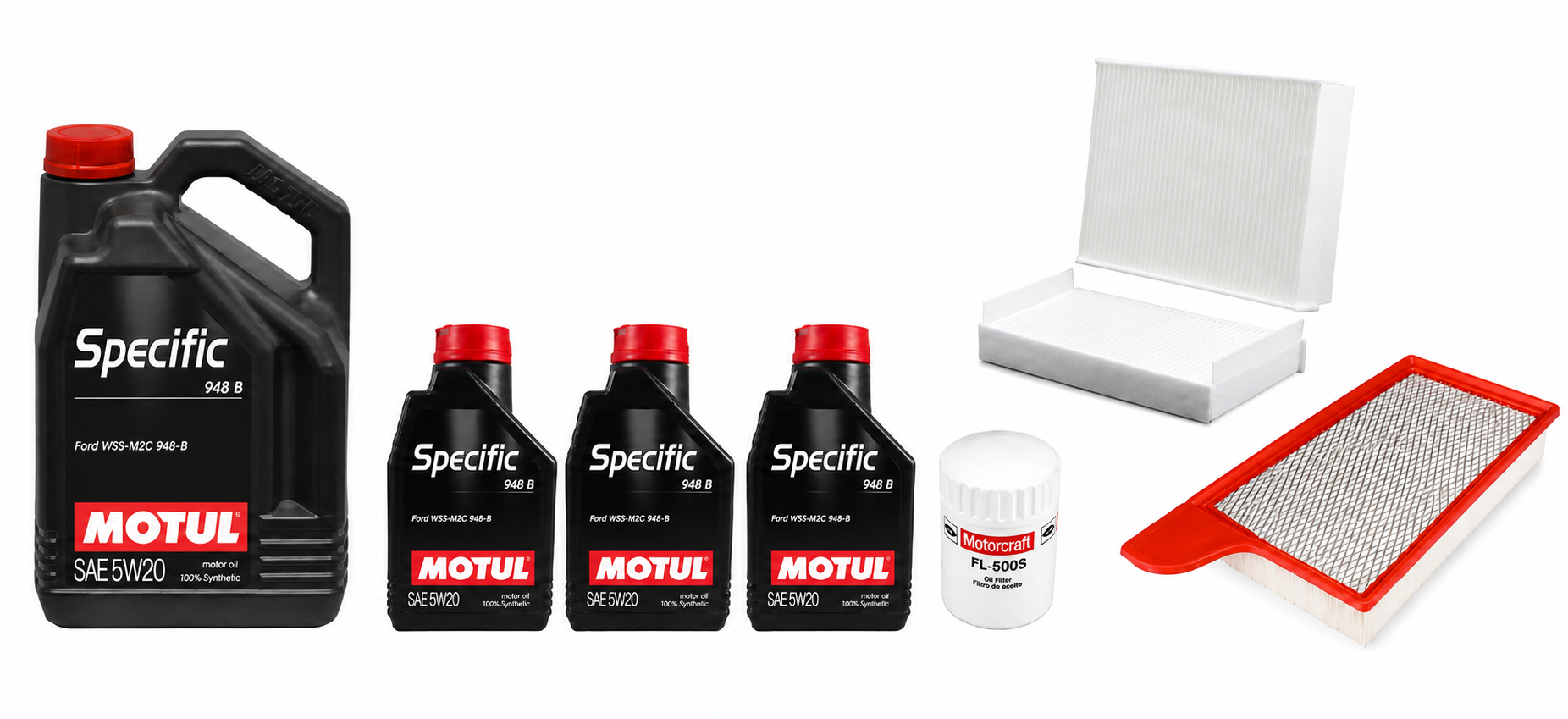 MOTUL Specific 948B 5W-20 8 l + FL-500S + filtry American Performance 10315 i 10195 | Ford Mustang 5.0 2015–2017