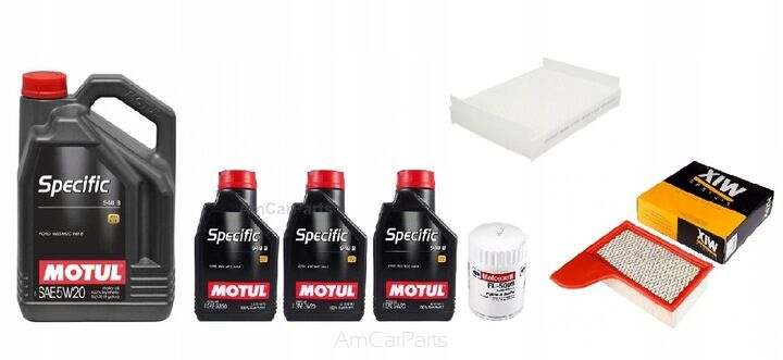 MOTUL SPECIFIC 948B 5W20 8L (5L+3X1L) + FILTR oleju  + Filtr powietrza + Filtr kabinowy Ford Mustang 2011 - 2021 V6 V8 GT