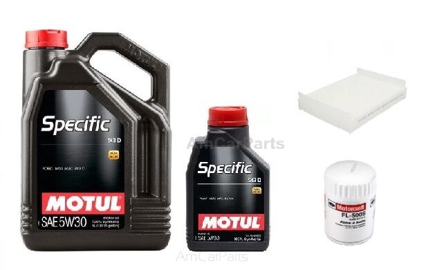 Zestaw MOTUL 5W30 6L + FILTR OLEJU FL500S + Filtr kabinowy FORD Mustang V6 3.7L